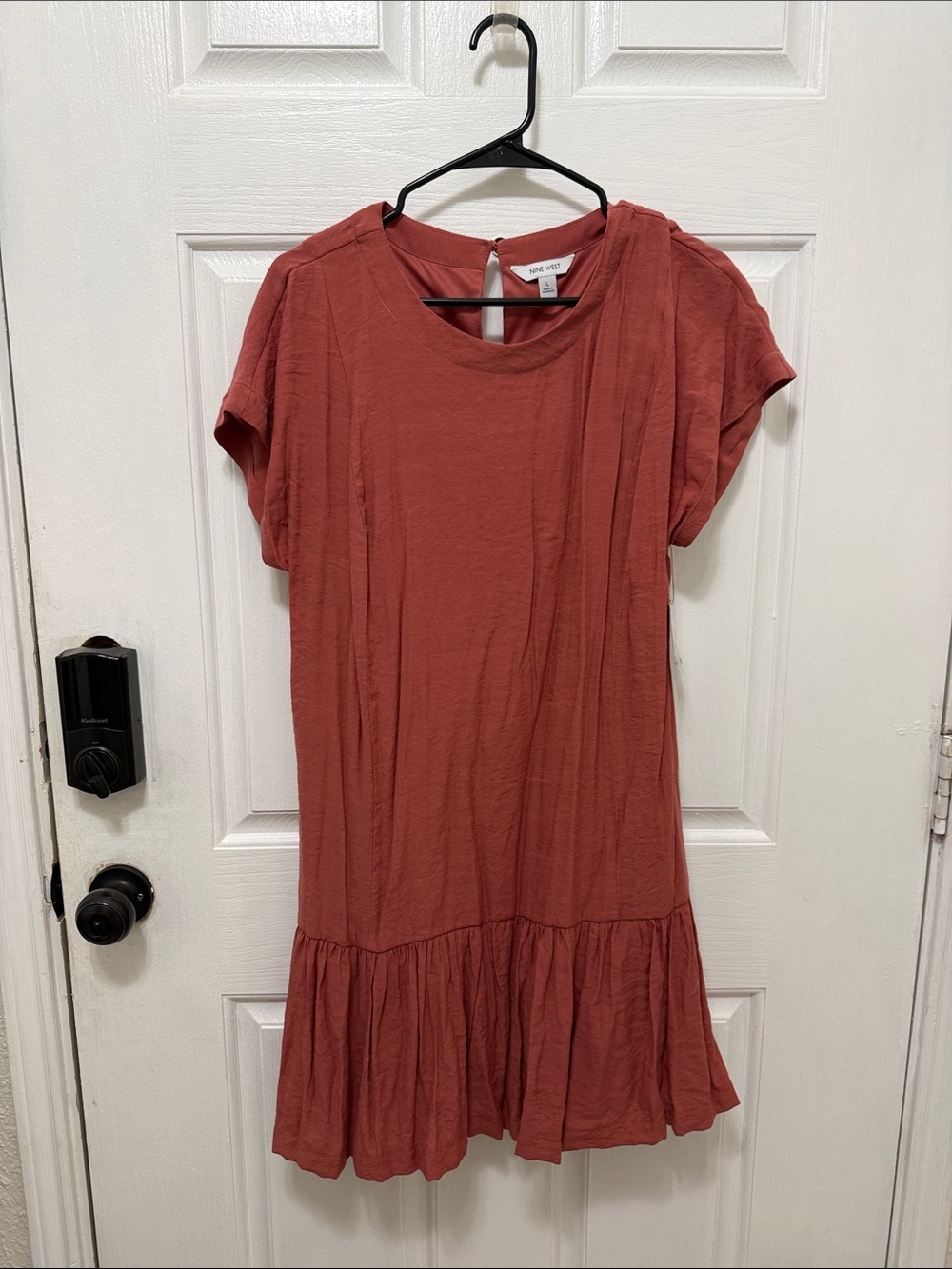 Nine West Rust Short Sleeve Ruffle-Hem Dress